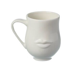 Set of 2 White Ceramic Mug with Face Design